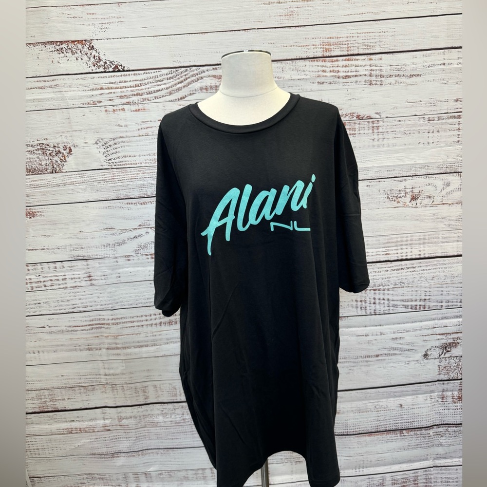 Alani  Nu Black Tshirt w/Teal Writing Size M